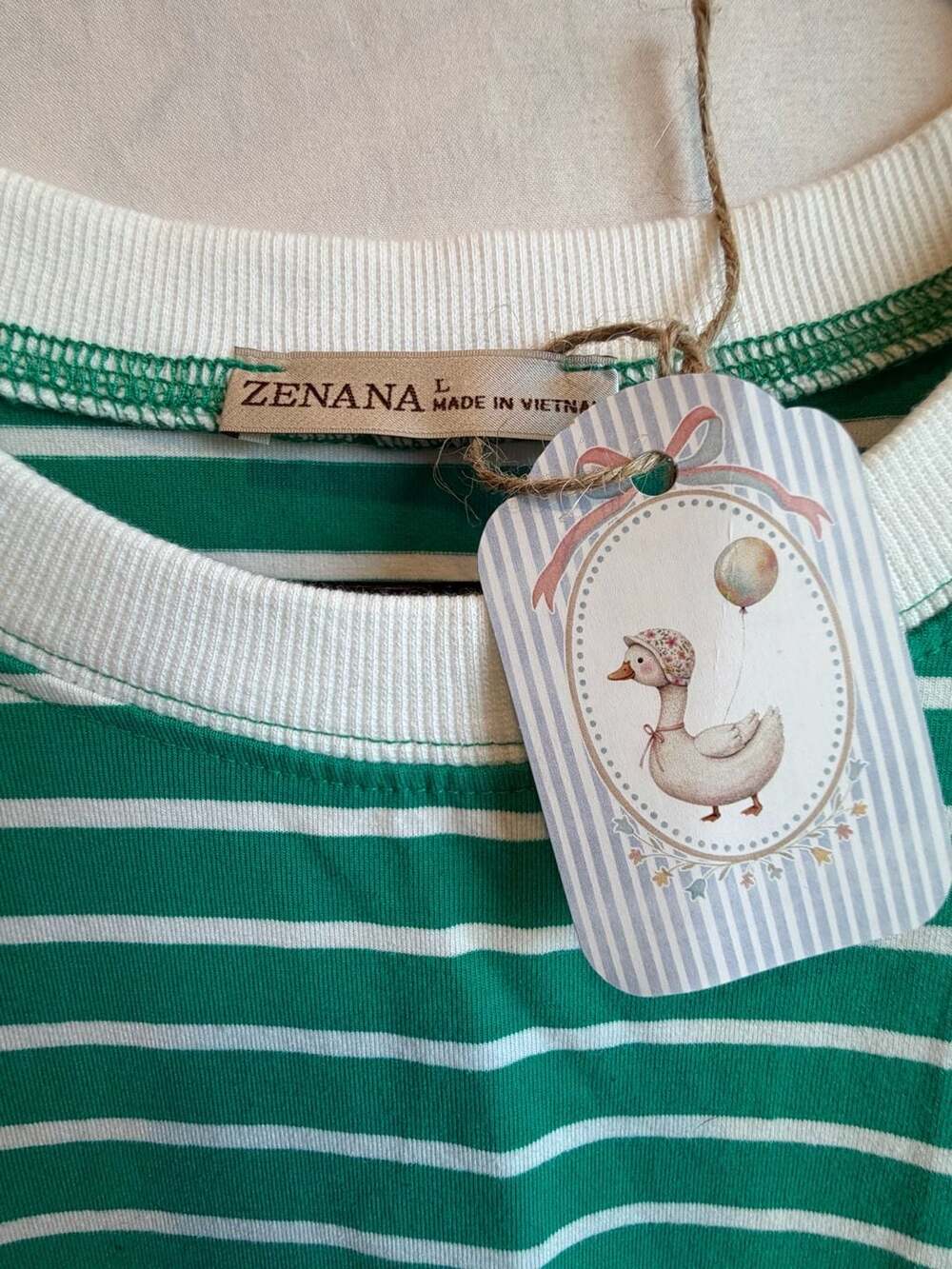 Zenana Green And White Striped Cap Sleeve Tee Top Size L - Picture 2 of 7